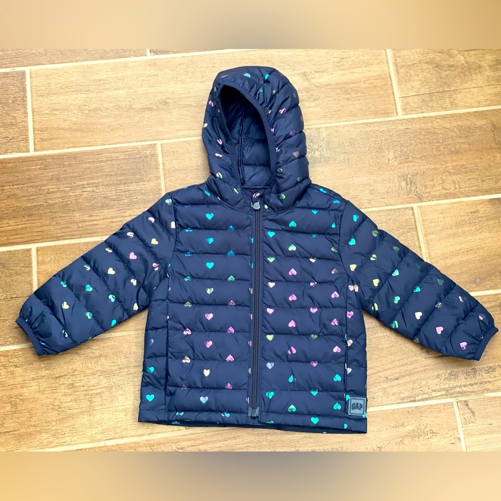 Baby Gap Girl 18-24 Months Primaloft Navy Hooded Heart Jacket